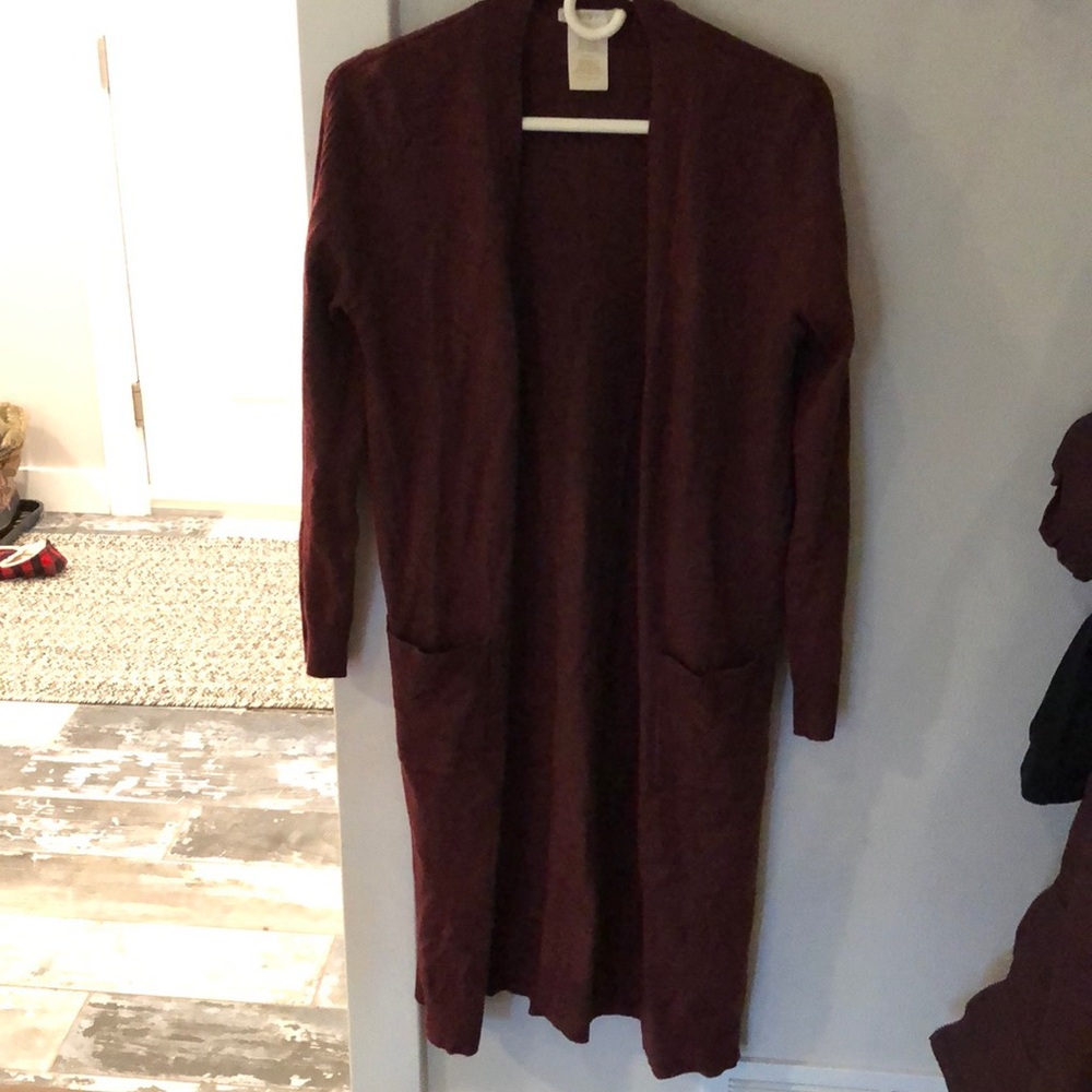 Long burgundy cardigan